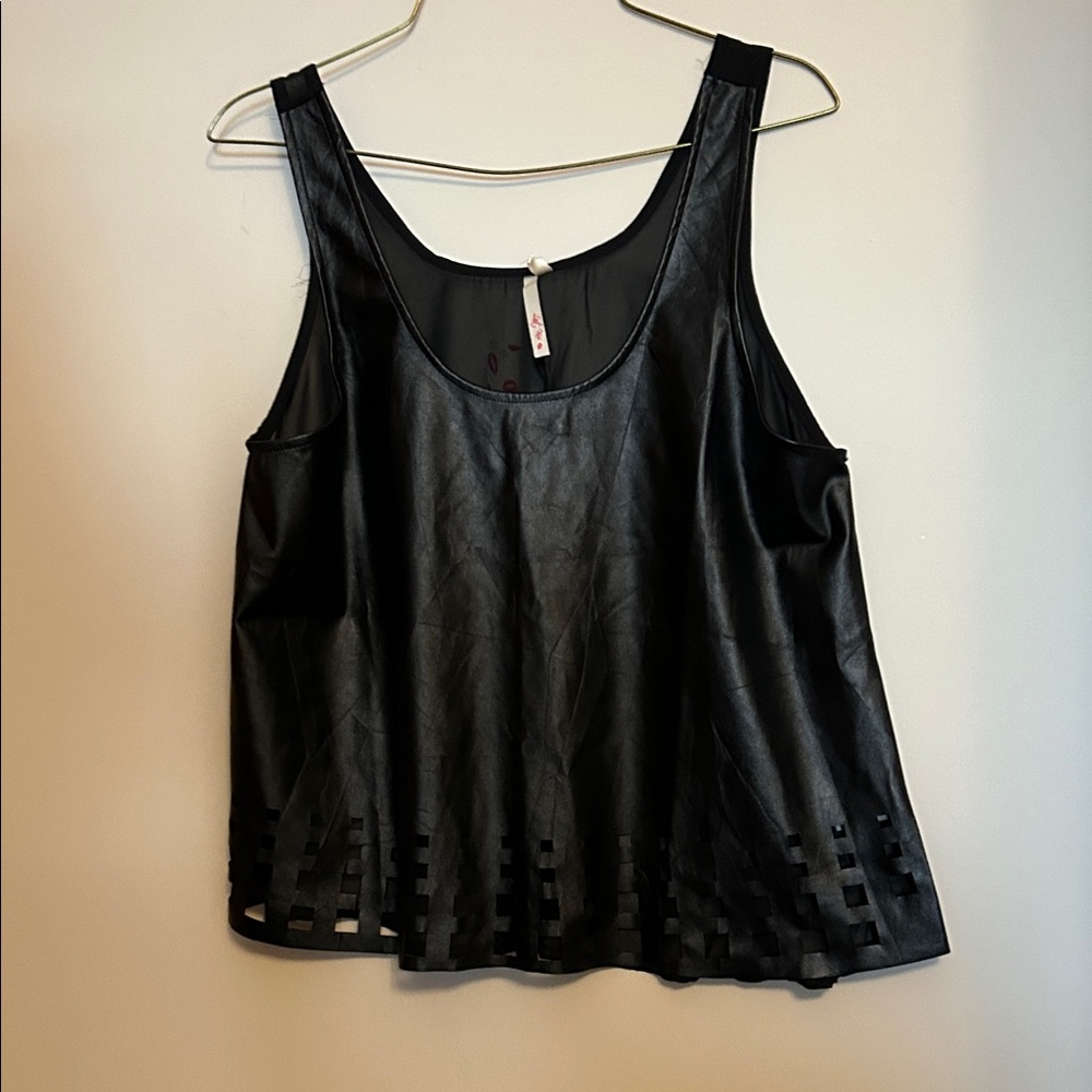 Last Kiss black faux leather tank top see through back  size M. NWT